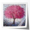 Framed Dining Room Prints – Vibrant Pink Tree on Gray Canvas