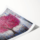 Framed Dining Room Prints – Vibrant Pink Tree on Gray Canvas
