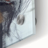 Close-up of an abstract figurative acrylic painting on glass, showcasing vibrant colors and fluid shapes, perfect for modern art enthusiasts and interior decor.