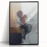 Abstract figurative art in a black frame, showcasing vibrant colors and dynamic shapes. Perfect for modern decor, adding a contemporary touch to any space.