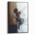 Abstract figurative framed canvas art with a black side view, showcasing a unique blend of shapes and colors, perfect for modern home decor.