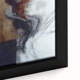 Close-up of abstract figurative framed canvas art showcasing vibrant colors and dynamic shapes, perfect for modern home decor or artistic display.