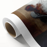 Abstract figurative rolled canvas artwork showcasing vibrant colors and dynamic shapes, ideal for modern home decor. Packaged securely in a protective cardboard tube.