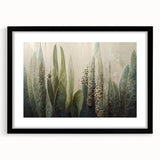 Abstract floral wall art in a black frame with a white mat, showcasing vibrant colors and intricate designs, perfect for modern home decor and artistic displays.