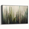 Framed canvas wall art featuring an abstract floral design with vibrant colors, set against a sleek black frame, showcasing a modern home décor style. Ideal for enhancing living spaces with artistic elegance.