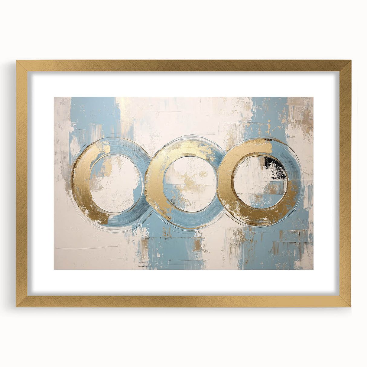 Abstract geometric frame with a gold mat, showcasing a modern design in a front view. Ideal for contemporary home decor, adding elegance to any setting.