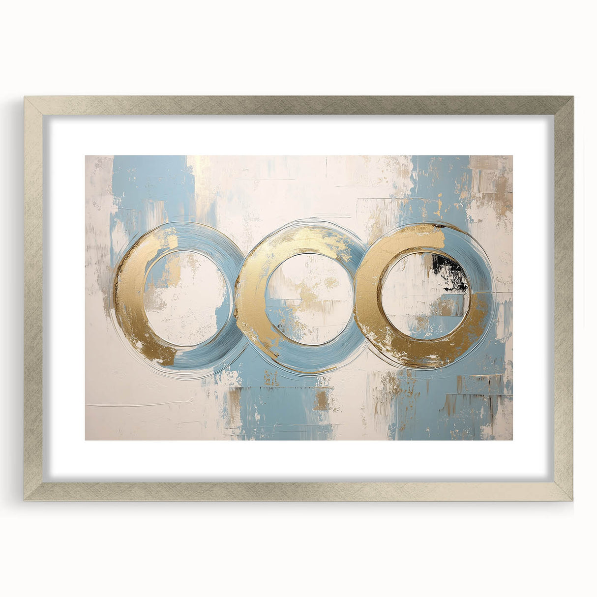 Abstract geometric frame in silver, showcasing a modern design with a mat, ideal for enhancing contemporary decor. Perfect for showcasing artwork or photography.