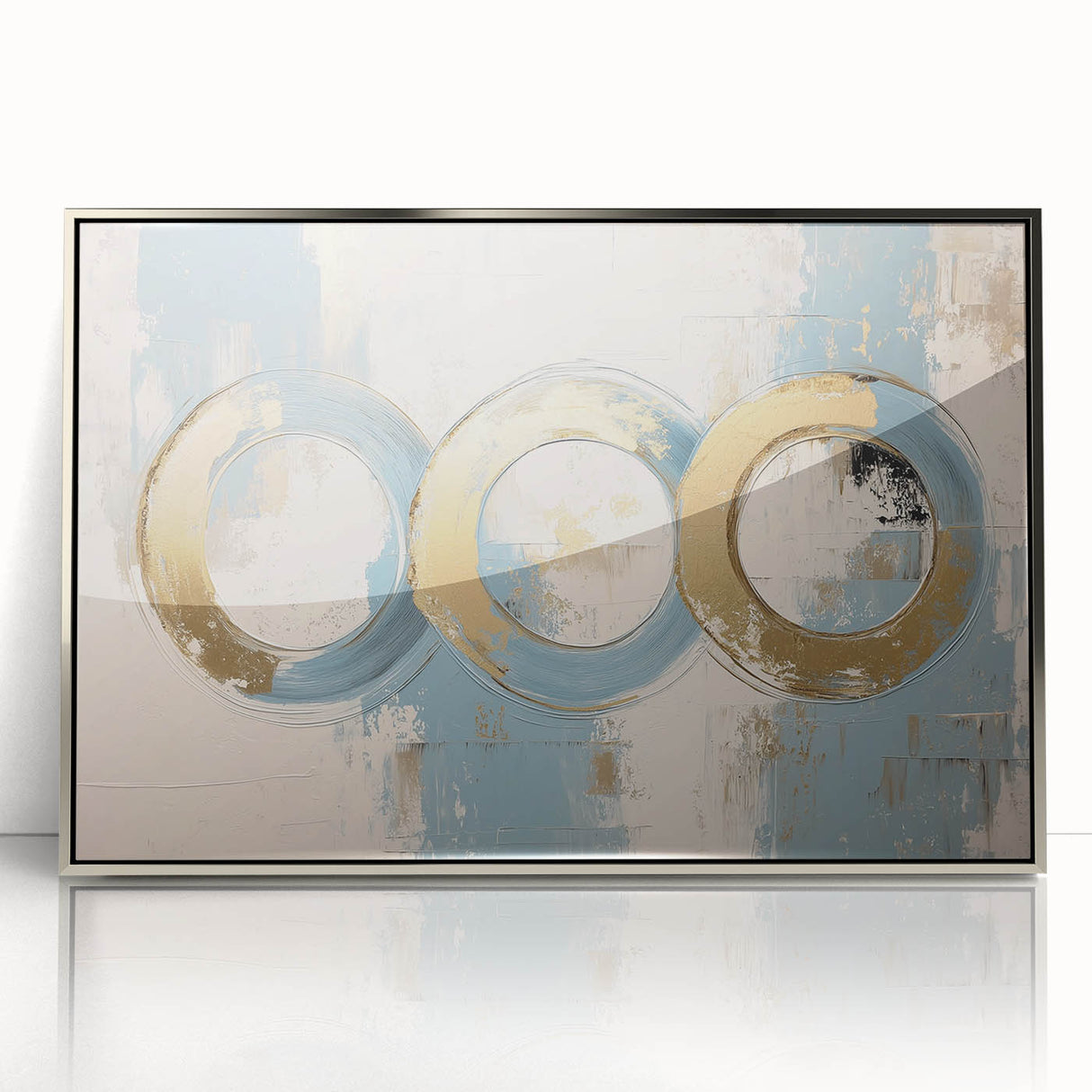 Framed abstract geometric art piece in silver acrylic, showcasing intricate patterns and modern design elements, ideal for contemporary home decor.
