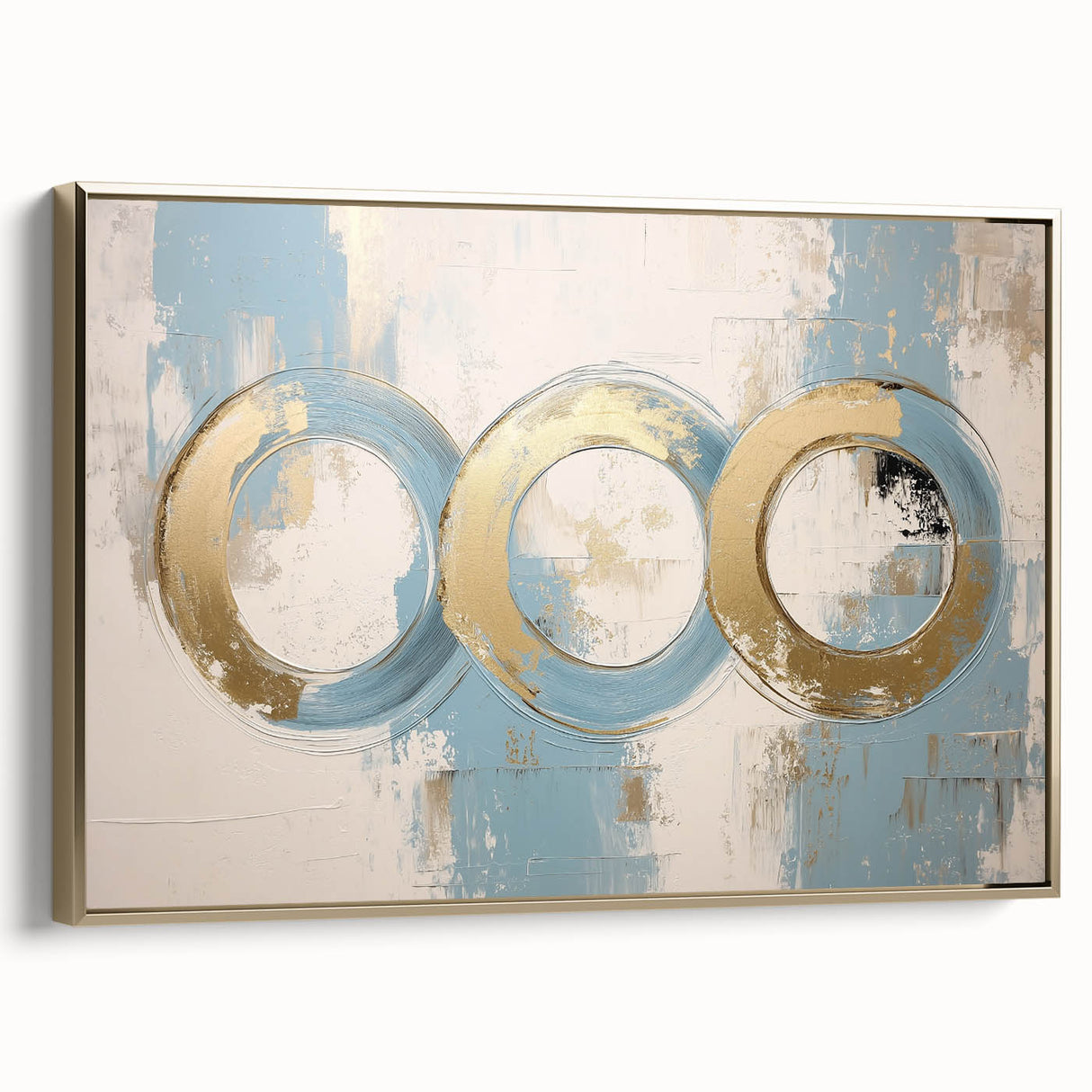 Framed abstract geometric canvas art in gold hues, showcasing a modern design with sharp angles and clean lines, perfect for contemporary home decor.