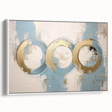 Abstract geometric framed canvas artwork displaying a modern design with white tones, adding a contemporary touch to home decor. The side view highlights its sleek frame and artistic depth, perfect for enhancing living spaces.
