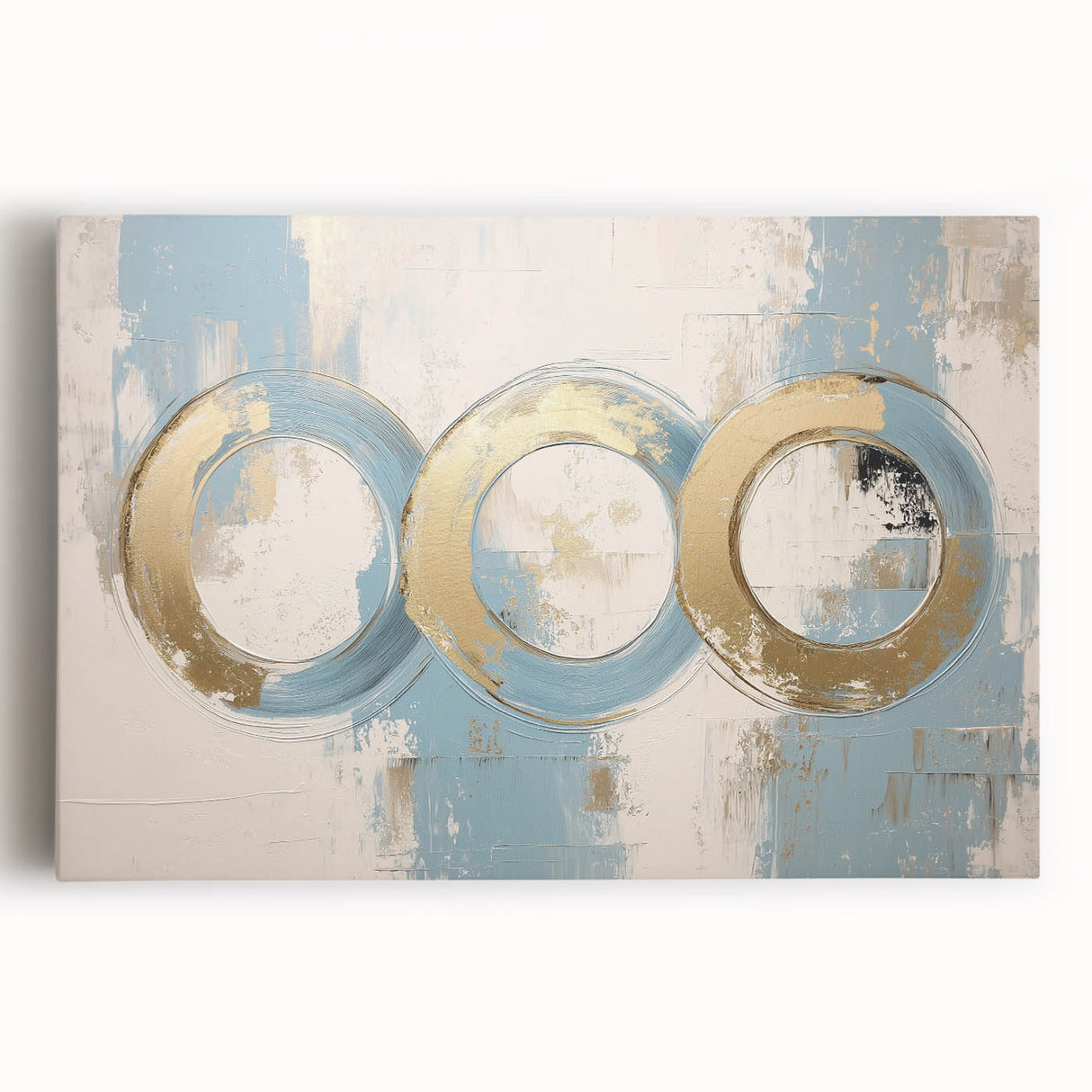 Abstract geometric stretched canvas art in vibrant colors, featuring sharp angles and dynamic shapes, perfect for modern home decor or office spaces.