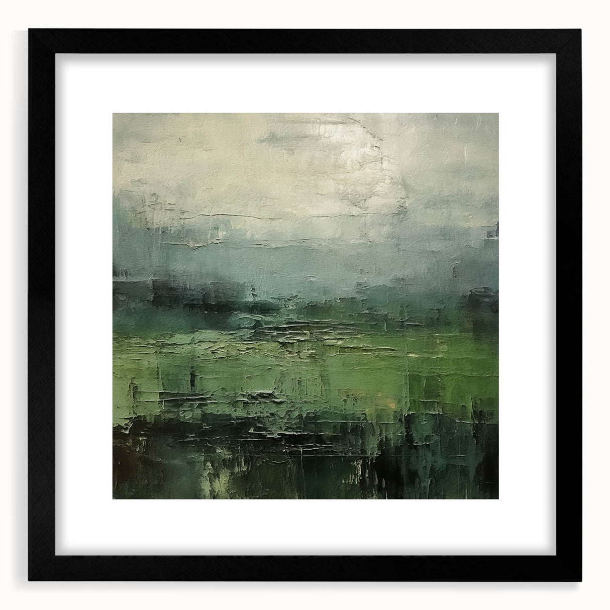Abstract landscape wall art framed in black with a mat, showcasing vibrant colors and modern design elements, perfect for contemporary home decor.