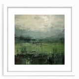 Abstract landscape wall art framed with a white mat, showcasing vibrant colors and dynamic shapes, perfect for modern home decor. Ideal focal point for any room.
