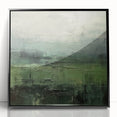 Framed abstract landscape wall art featuring vibrant colors and intricate patterns, elegantly displayed in a sleek black frame, perfect for modern home decor.