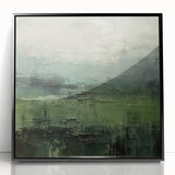 Framed abstract landscape wall art featuring vibrant colors and intricate patterns, elegantly displayed in a sleek black frame, perfect for modern home decor.