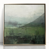 Framed abstract landscape wall art featuring vibrant gold accents, ideal for modern decor. The artwork showcases a blend of textured colors, enhancing any interior space.