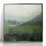 Framed abstract landscape wall art in silver acrylic, showcasing vibrant colors and fluid shapes, perfect for modern home decor or office spaces.