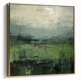 Framed abstract landscape wall art featuring a blend of silver and gold tones, set against a minimalist background, ideal for modern home decor.