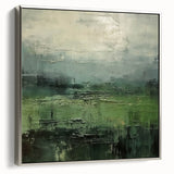 Framed canvas wall art showcasing an abstract landscape design with silver accents, offering a modern touch to home decor. Ideal for enhancing living spaces or offices.