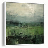 Framed abstract landscape wall art in a white frame, showcasing vibrant colors and textured details, ideal for modern home decor and interior design.