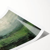 Abstract landscape wall art print showcasing vibrant colors and dynamic shapes, rolled and ready for display, ideal for modern home decor.