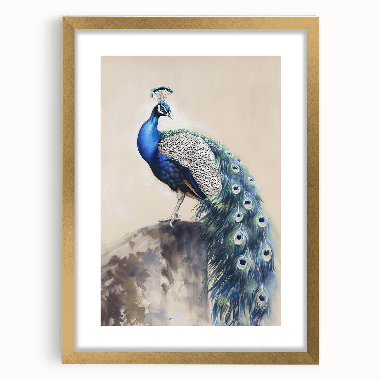 Framed art print showcasing a whimsical animal design with a gold mat, perfect for nursery or children's room decor, adding a playful touch to any space.