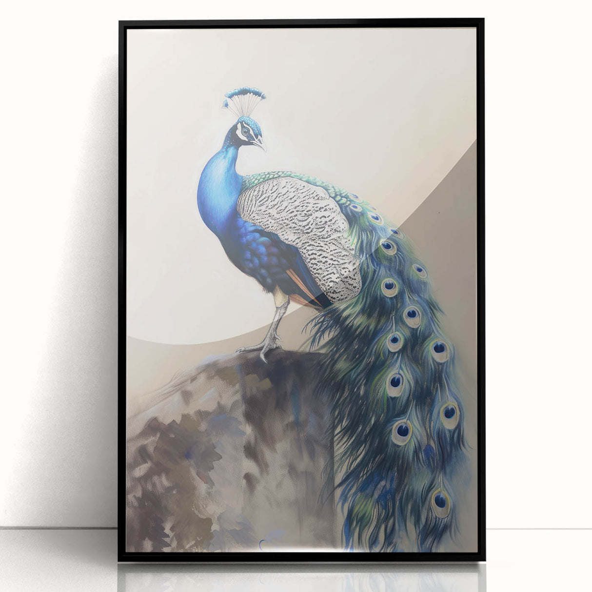 Framed acrylic artwork showcasing a vibrant animal design featuring intricate details, set against a sleek black frame, perfect for modern home decor.