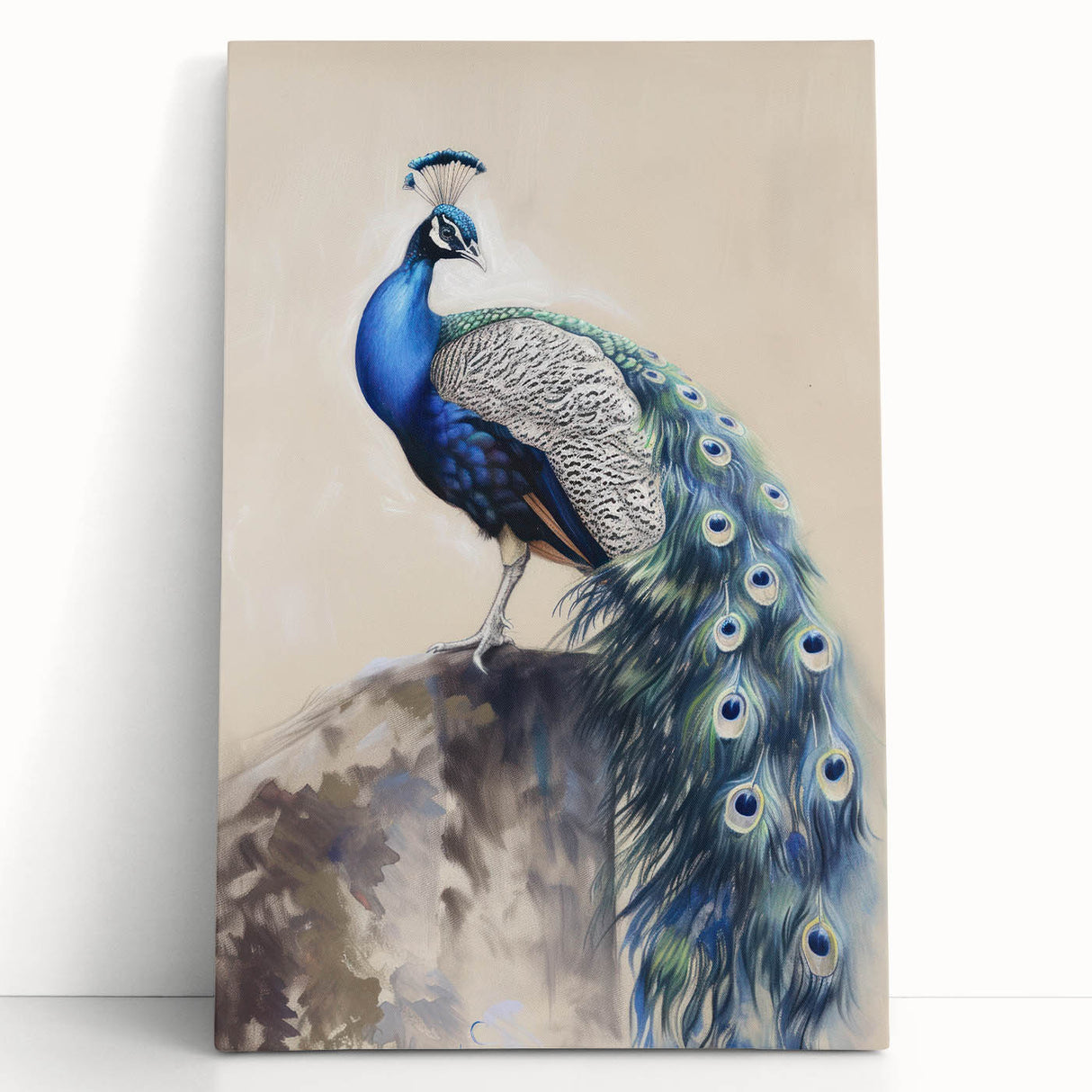 Stretched canvas artwork featuring a vibrant animal design with rich colors, showcasing a playful scene of wildlife against a textured background, perfect for home decor.