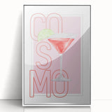 Art deco poster featuring stylized food and drink items in bold black outlines on a white acrylic framed print.