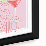 Extra large black wall art featuring a colorful, textured depiction of food and drinks on a framed canvas.