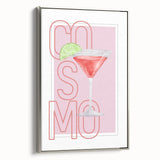 Landscape art painting featuring a colorful vintage poster design on a black background, framed in silver.