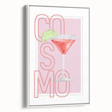 Extra large framed canvas vintage poster art of colorful food and drinks on a black background, ideal for living room decor.