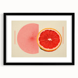 Extra large abstract art print featuring vibrant, colorful fruits on a textured canvas, framed in black.