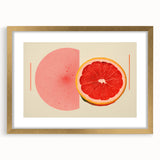 Extra large abstract art print featuring textured fruits in vibrant colors, framed in gold, ideal for living room decor.