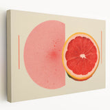Large art depicting assorted fruits in vibrant colors on stretched canvas, ideal for kitchen wall art.