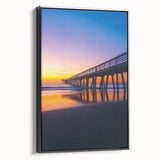 Framed canvas artwork showcasing a landscape bridge in a natural setting, featuring a black frame and side view perspective. Perfect for home decor and art enthusiasts.