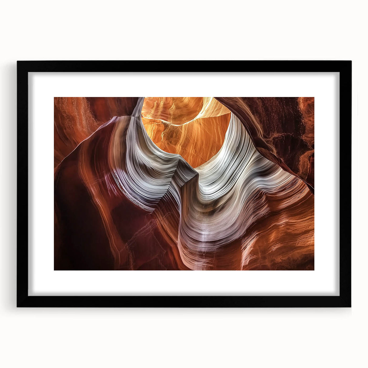 Black-framed landscape print of majestic canyons, featuring vibrant colors and intricate details, ideal for home decor and art enthusiasts seeking natural beauty.