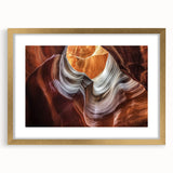 Landscape artwork featuring a stunning canyon scene framed in an elegant gold frame with a white mat, ideal for home decor and enhancing interior spaces. This piece captures the natural beauty of canyons, adding a touch of sophistication to any room.