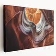 Stretched canvas artwork depicting a stunning landscape of colorful canyons at sunset, showcasing vibrant hues of orange, red, and purple, perfect for home decor.