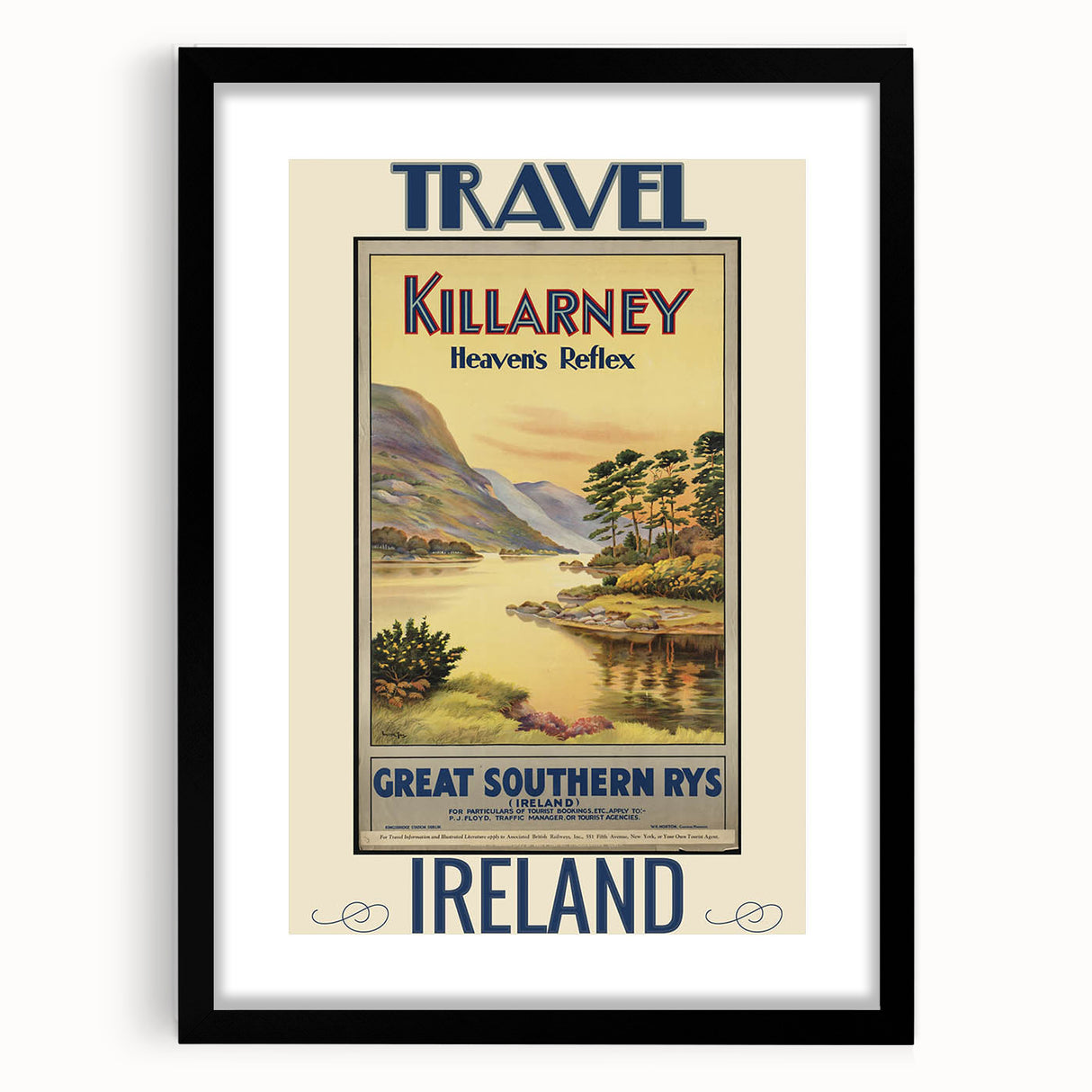 Retro Killarney Travel Poster - Vintage Ireland Landscape Wall Art