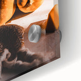 Large abstract wall art in autumnal shades on acrylic, ideal for dining room ambiance.