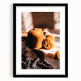 Extra large abstract art print featuring vibrant autumnal hues on a textured canvas, framed in black.