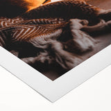 Art deco poster featuring a stylized autumn scene in warm orange and brown tones on rolled canvas.