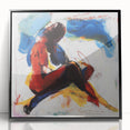 Framed abstract figurative art piece with a black acrylic finish, showcasing vibrant colors and dynamic shapes, perfect for modern home decor.