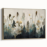 Abstract floral wall art framed in gold, showcasing vibrant colors and intricate designs, perfect for modern home decor. Side view highlights elegant framing.