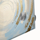 Close-up of a vibrant abstract geometric acrylic glass design showcasing a blend of blue, yellow, and black colors, perfect for modern home decor or art collection.