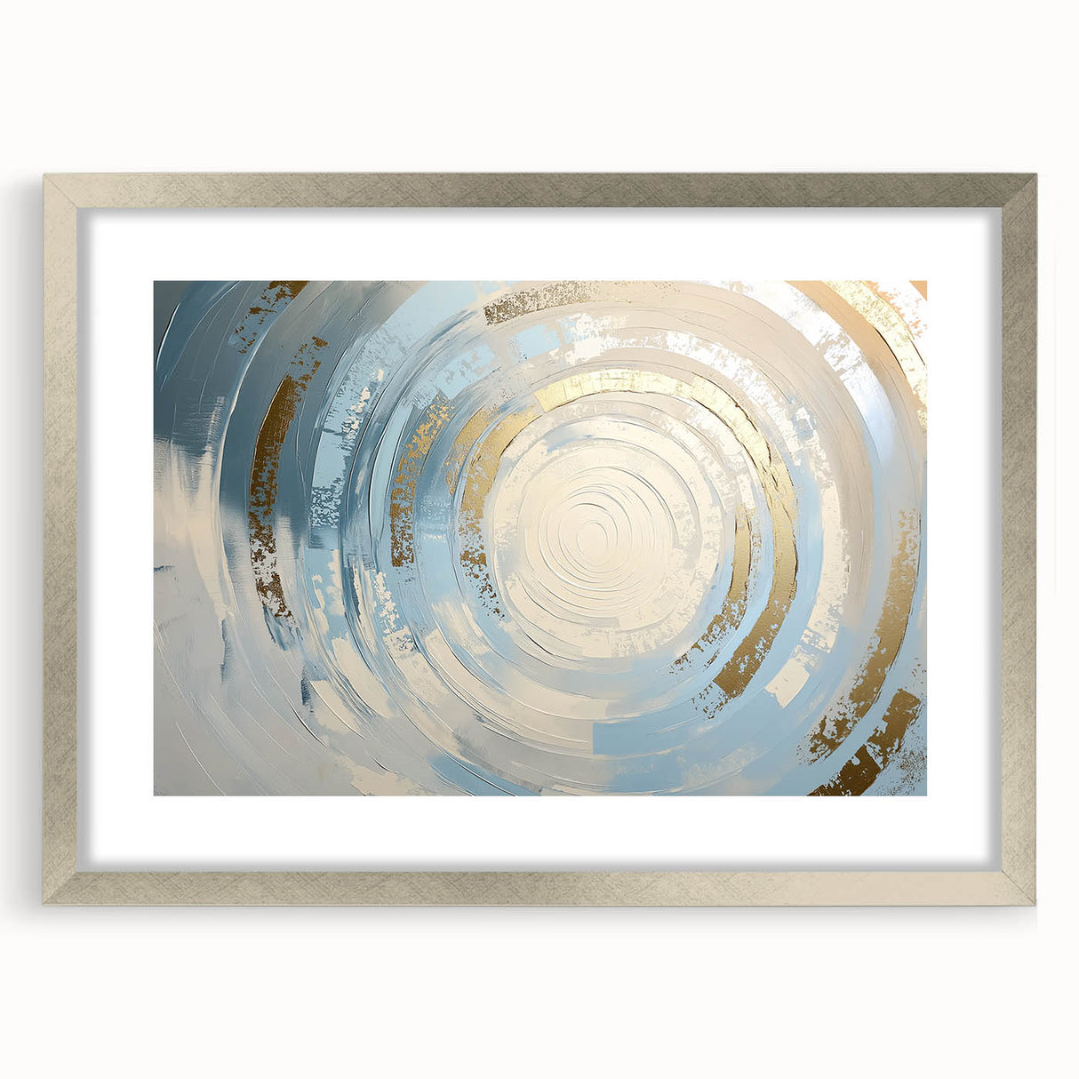 Abstract geometric silver frame with a mat, showcasing a modern design suitable for contemporary decor. Ideal for enhancing living spaces or galleries.