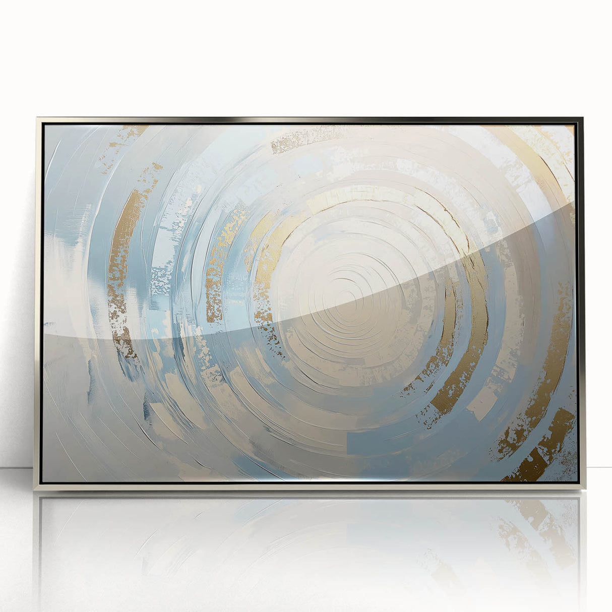 Framed abstract geometric artwork in silver acrylic, showcasing sharp angles and a sleek modern design, perfect for contemporary home decor.