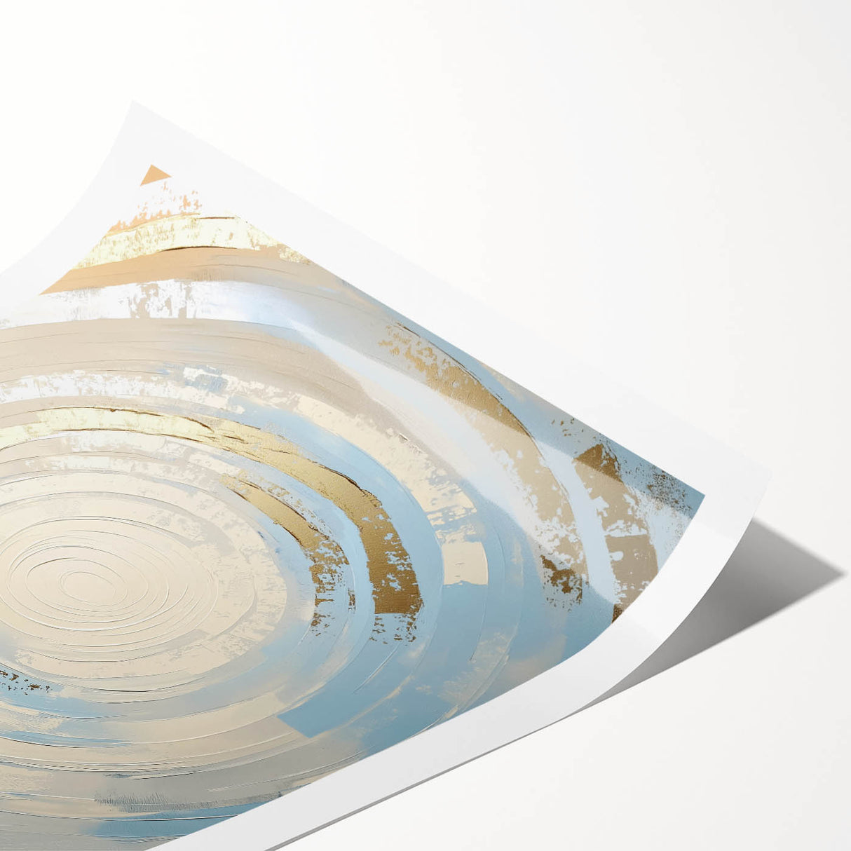Abstract geometric rolled print showcasing vibrant colors and intricate shapes, elegantly packaged in a durable cardboard tube for safe shipping and storage.