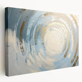 Abstract geometric stretched canvas artwork showcasing vibrant colors and bold shapes, ideal for modern home decor. Side view reveals the canvas depth and texture, enhancing visual appeal and style. Perfect for contemporary art enthusiasts looking to elevate their interior design.
